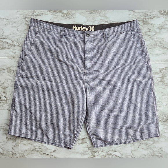 Hurley Men's Black and Gray Striped Shorts - Picture 1 of 12